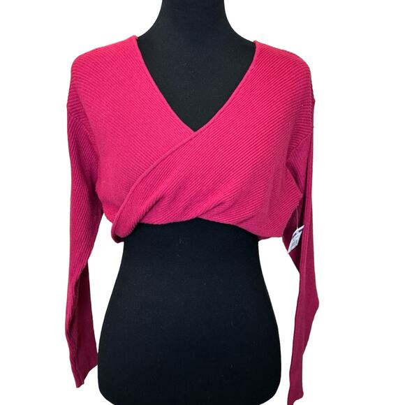 New ~ MELROSE and MARKET ~ Women's Pink Ribbed Wrap Crop Top Size Small - Picture 1 of 5